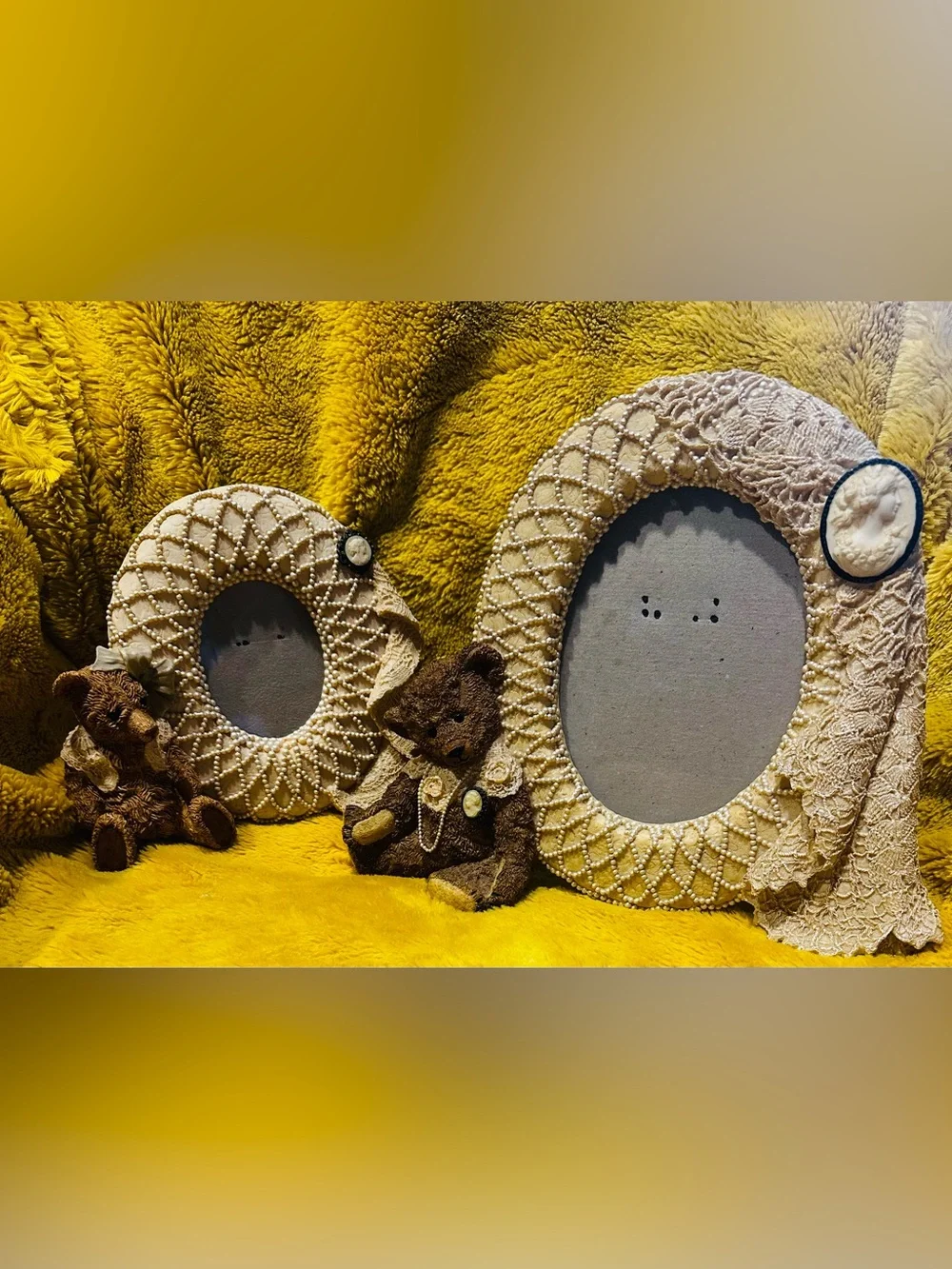 Fancy Frames Cameo Lace Ribbon Teddy Bear Lace Picture Frame Set Of 2 Victorian